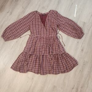 Madewell Seersucker Wrap Dress Dark Merlot Size XS